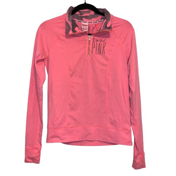 VS Pink 1/4 Zip Pink & Camo Long Sleeve Top - Picture 1 of 5